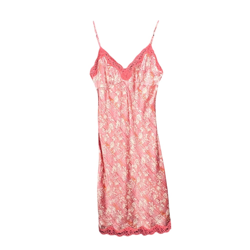 Gold Hawk Pink Camillia Rose Silk Lace Trim Slip Dress Womens Large